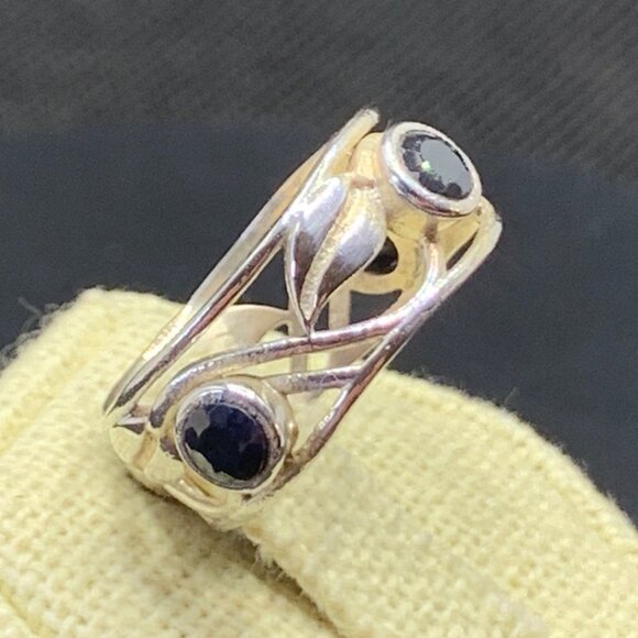 Sterling Silver 925 Black Sapphire Bezel Set Cigar Band 8.25mm Wide Ring Size 8 - Picture 2 of 8